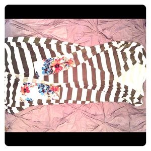 Olive striped cardigan with floral cuffs